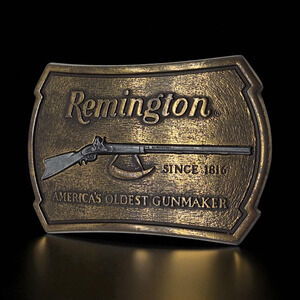 1970s Brass Belt Buckle Vintage Remington 1816 Flintlock Rifle Cast Hunter Gifts